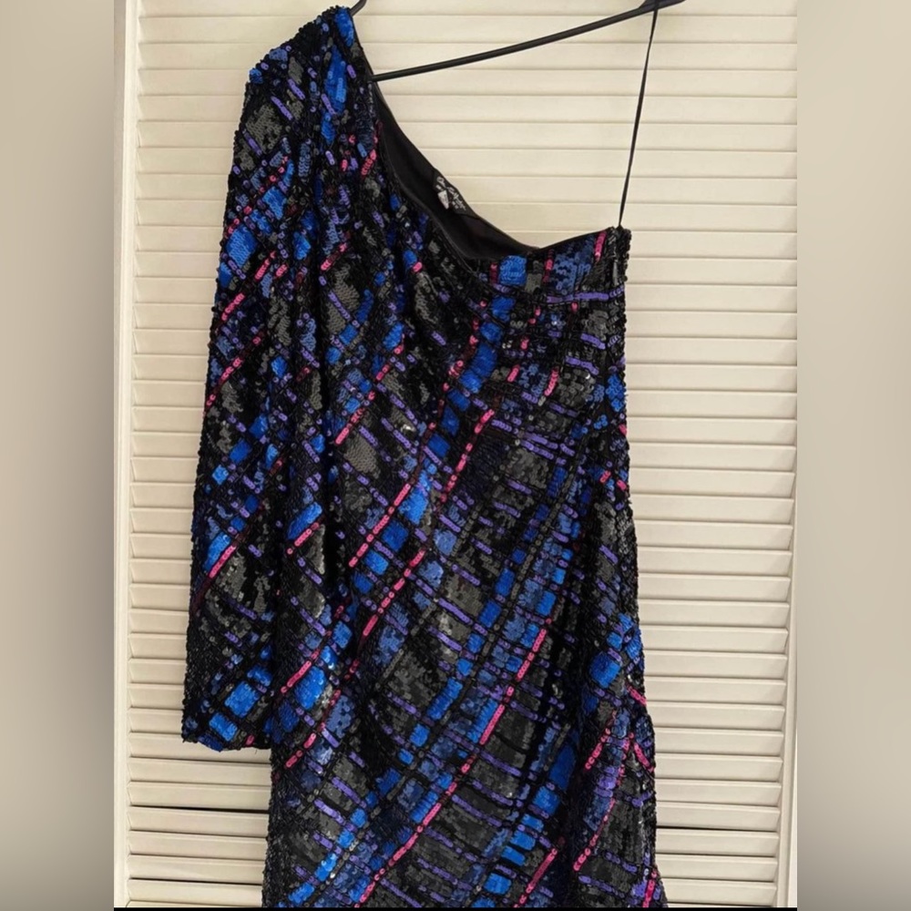 NEW Miss Selfridge Premium sequin one shoulder long sleeve mini dress